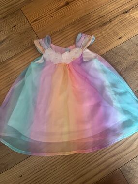 Kids Headquarters Pastel Rainbow Dress - Pink, Yellow, Blue Size 12 months